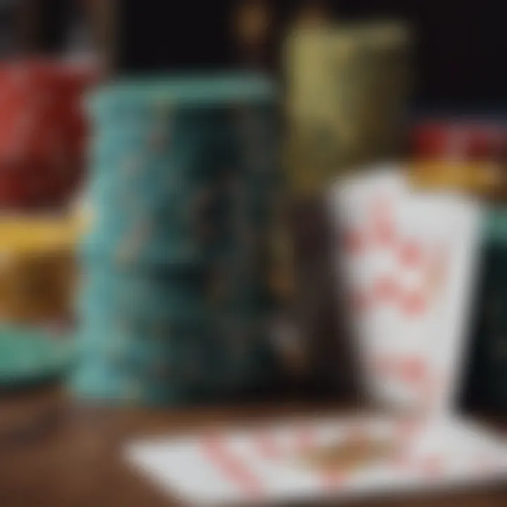 Close-up of blackjack chips and cards