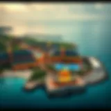 Stunning aerial view of an island resort with a vibrant casino