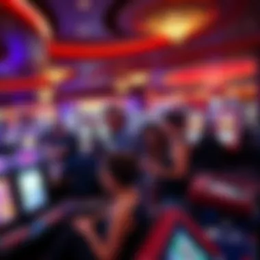 Vibrant Atmosphere of a Las Vegas Casino A bustling casino floor filled with diverse patrons engaging in various games.