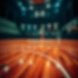 Overlay of Betting Odds on Basketball Court Basketball court with betting odds overlay