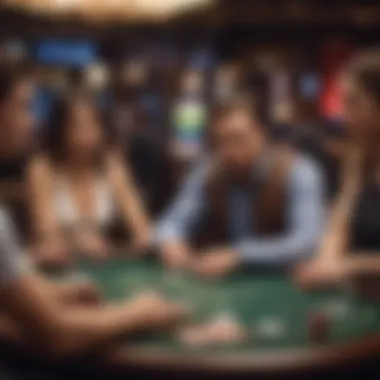 A group of players engaged in a game, highlighting the interactive and social environment of the poker room.