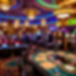 A panoramic view of MGM's vibrant casino floor showcasing various gaming tables and machines.