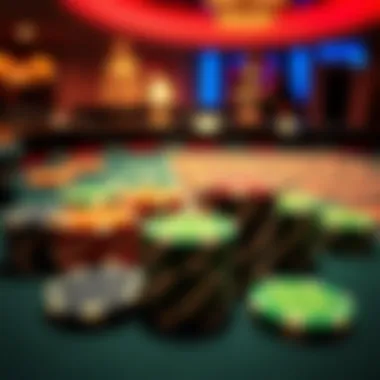 The Vibrant Palette of Betting Chips A close-up of colorful roulette chips arranged on the table