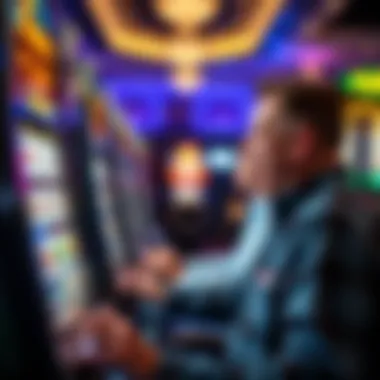 Excited Player at the Penny Slot Machine Player engaging with a penny slot machine with excitement