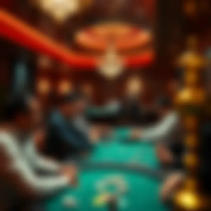 A luxurious poker room filled with players engaged in intense gameplay.