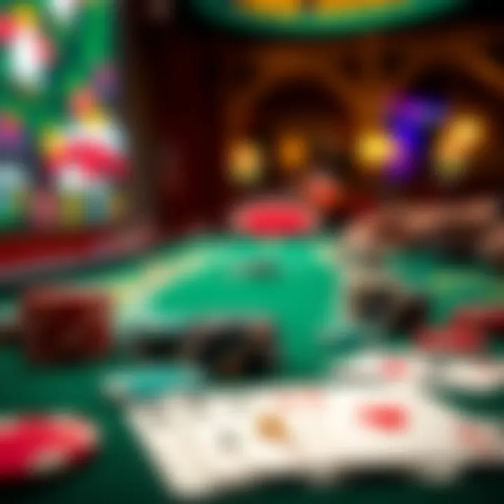 A table showcasing a variety of poker chips and cards, symbolizing the excitement of gameplay.