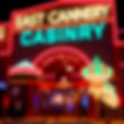 Entrance to East Cannery Casino showcasing vibrant neon lights