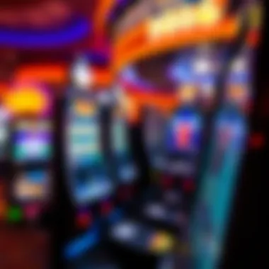 A close-up of a slot machine with bright lights and colorful graphics in a casino