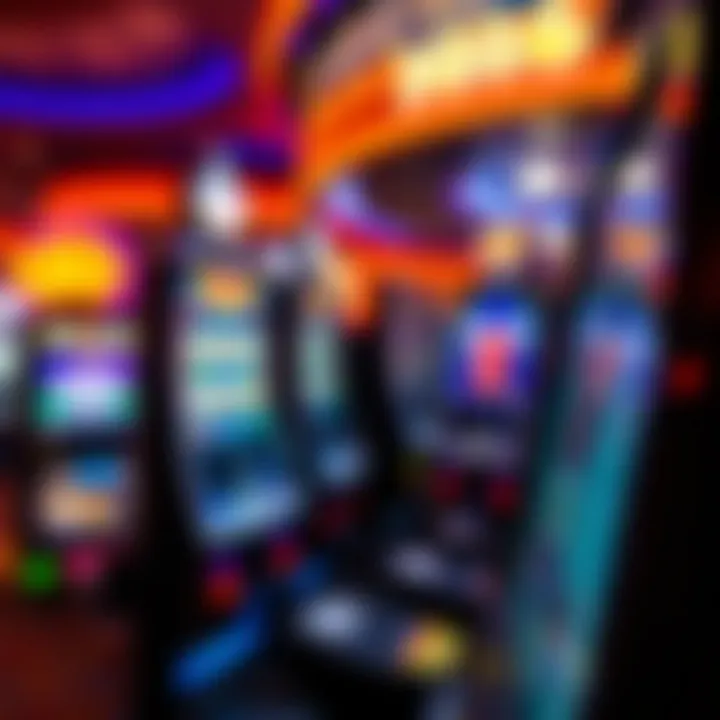 A close-up of a slot machine with bright lights and colorful graphics in a casino