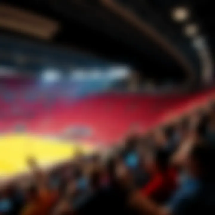 A vibrant illustration of a football stadium filled with cheering fans