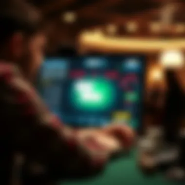 A player strategizing and analyzing poker hands on a screen