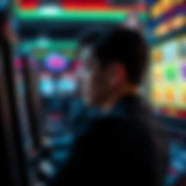 Player Focus on Slot Machine A close-up of a player concentrating on a slot machine