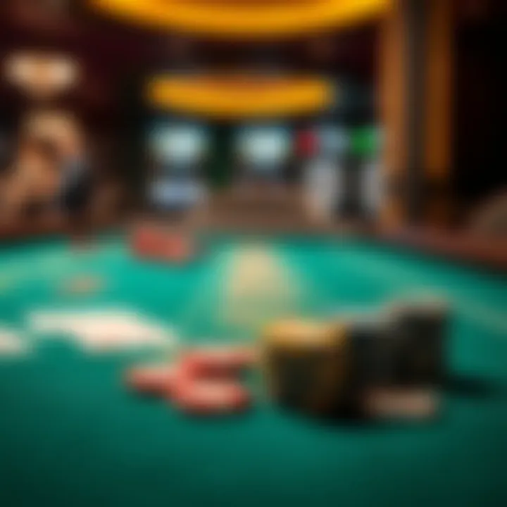 Close-Up of a Gaming Table A close-up view of a gaming table with cards and chips