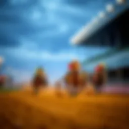 A vibrant racetrack scene capturing the thrill of horse racing