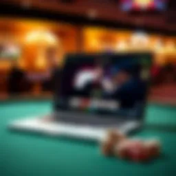 A sleek MacBook displaying an online poker game interface