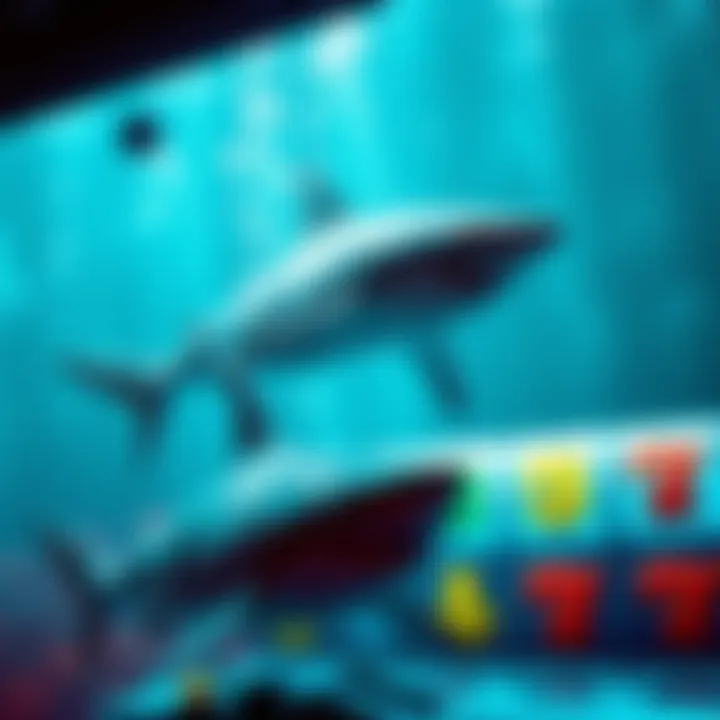 Underwater Shark Slot Scene A captivating underwater scene featuring sharks and slot game symbols