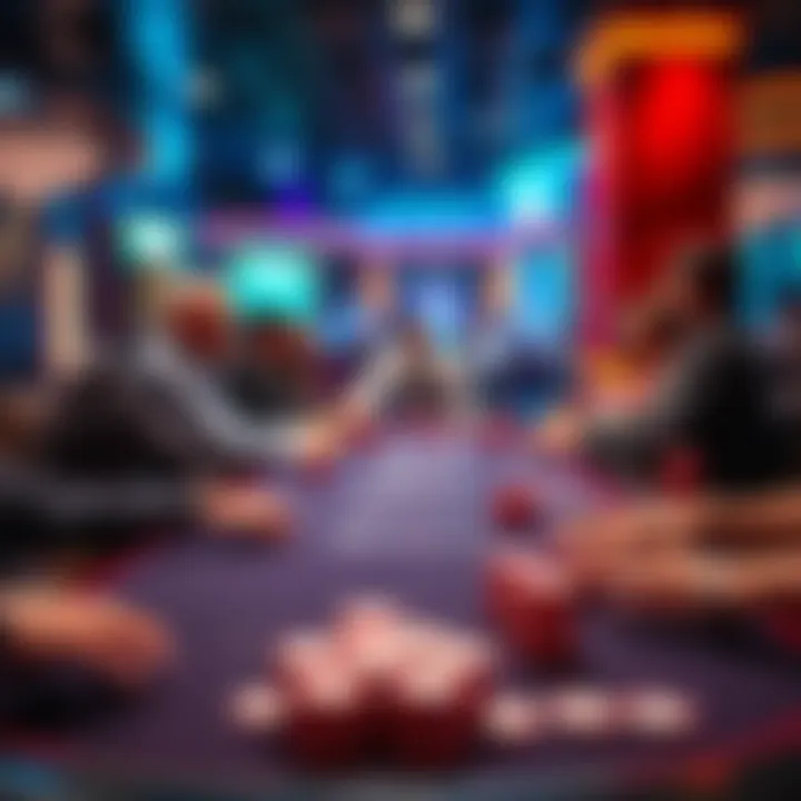Virtual Poker Table Dynamics An engaging scene of a virtual poker table with players and chips