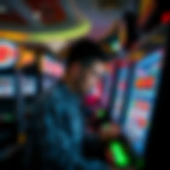 A player engaging with a penny slot machine, absorbed in the game