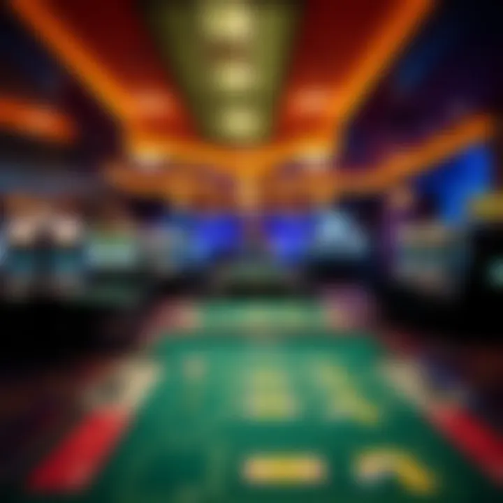 A panoramic view of the casino floor showcasing various gaming tables and slot machines