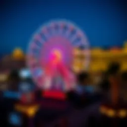 Panoramic view of the Big Wheel illuminated at night