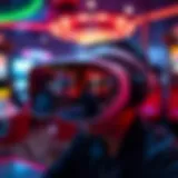 Futuristic VR headset displaying immersive gaming environment