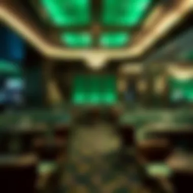 Tranquil Lounge Area in Emerald Green Casino A tranquil lounge area with emerald green seating and ambiance