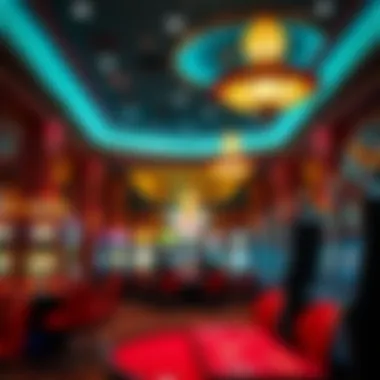 Interior of a luxurious casino showing gaming tables and slot machines