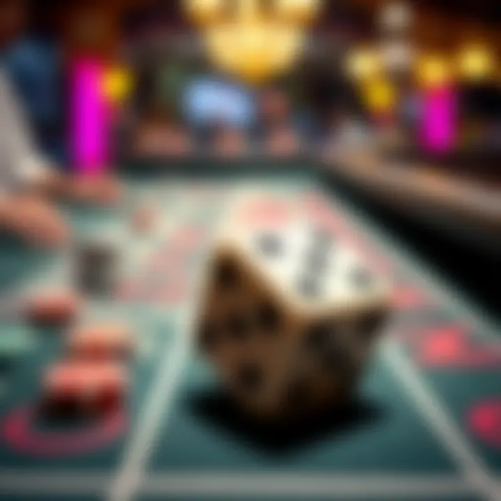 Close-up of dice being rolled on an outdoor craps table
