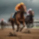 Racehorse galloping on a track