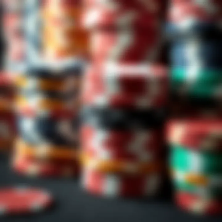 Close-up of poker chips stacked in various colors