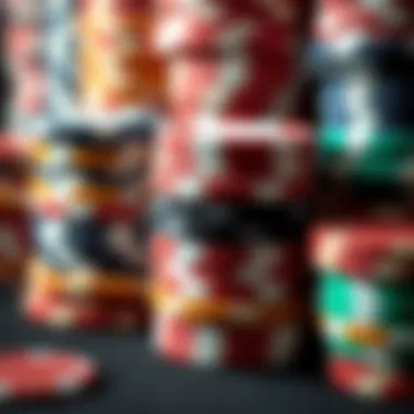 Diverse Poker Chip Collection Close-up of poker chips stacked in various colors