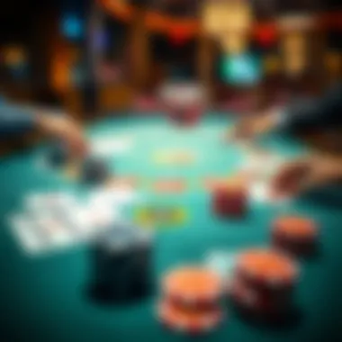 Digital Poker Table Dynamics A strategic poker table setup showcasing digital chips and virtual cards