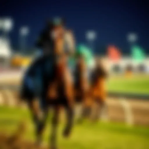 Thoroughbred racing scene at Virginia racetrack
