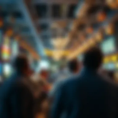 Engaging Sportsbook Atmosphere Interior of a bustling sportsbook with bettors engaged