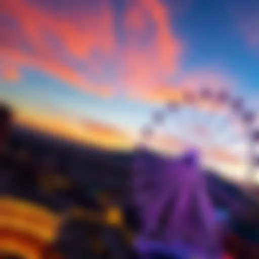Aerial view of the Linq High Roller observation wheel against the Las Vegas skyline at sunset