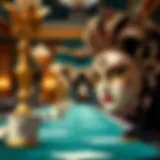 The Splendor of Masque Casino Events Illustration of a grand masque casino event with ornate masks and decorations.