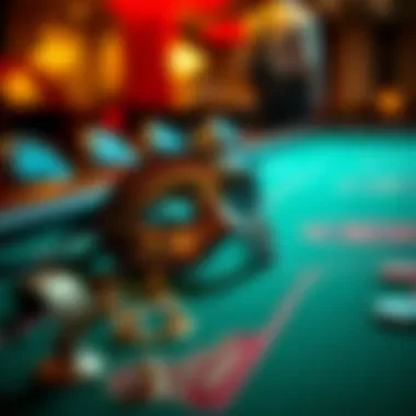 Masque-Themed Gaming Table Showcase Close-up of a gaming table featuring unique masque-themed game elements.