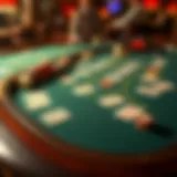 A detailed layout of a Spanish 21 table with cards and chips