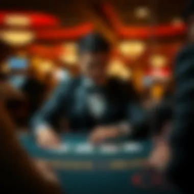 The Art of Blackjack Dealing Focused dealer managing a game of blackjack