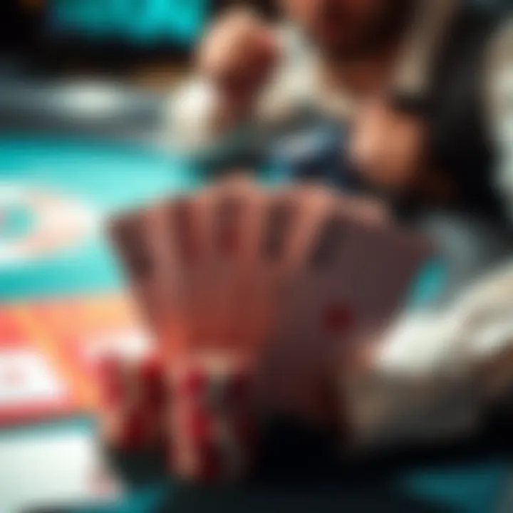 Close-up of a player's strategic card choices