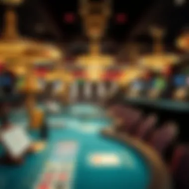 An elegant physical casino environment filled with vibrant gaming tables.
