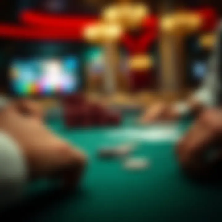 Intense Poker Game Setup Close-up of a poker table with chips and cards