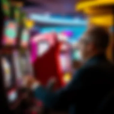 Strategizing Slot Play A thoughtful player analyzing slot game strategies at a machine