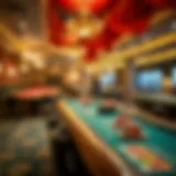 Elegant casino party setup with gaming tables and decorations