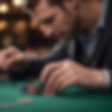 Hand holding casino chips with a thoughtful expression