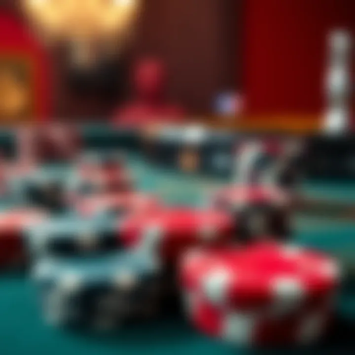 Close-up of casino chips in a strategic arrangement