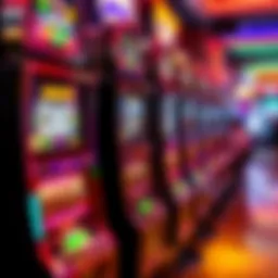 A vibrant casino scene with colorful slot machines.