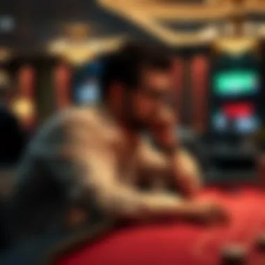 A person contemplating their gambling strategy at a gaming table.