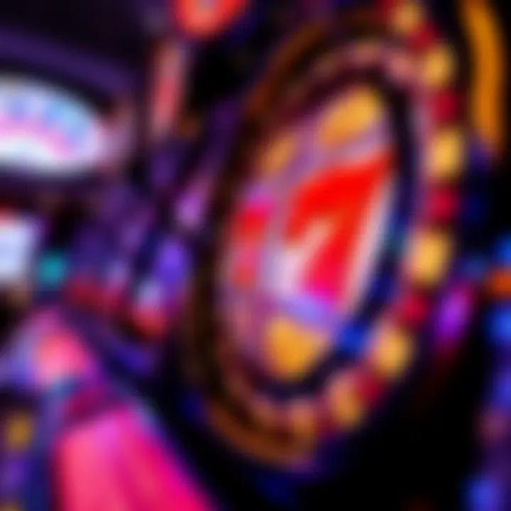 A close-up of a spinning slot machine reel with symbols.
