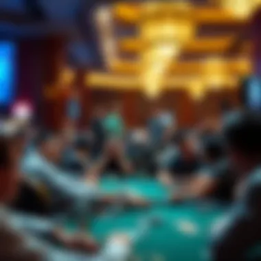 Bustling Atmosphere During a Tournament A bustling atmosphere of the Mirage Poker Room during a popular tournament